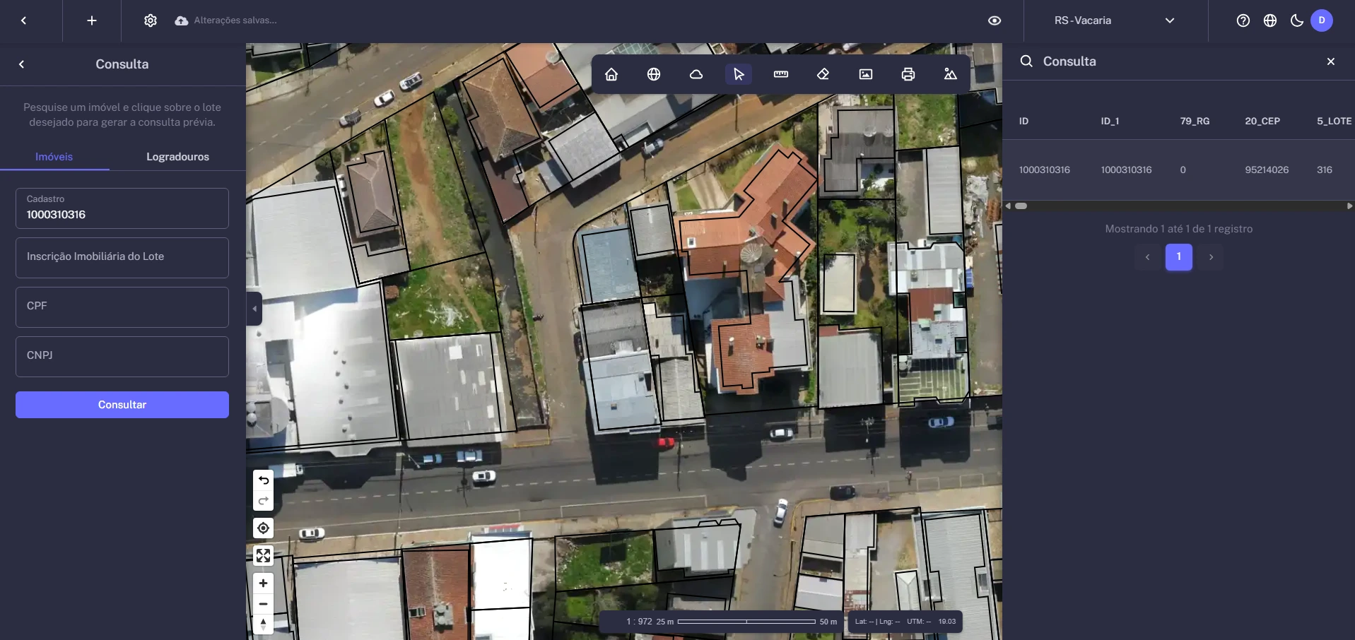 Consulta cadastral de imóveis no Sistema SIG GSMap